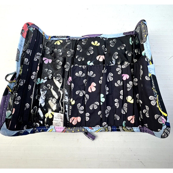 Vera Bradley Makeup Cases 4 Pc Set Blue Butterflies Brush Roll Zip Pouch Travel - Picture 8 of 9